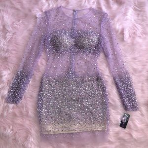 Crystal Lilac Beaded Sexy Sheer Dress